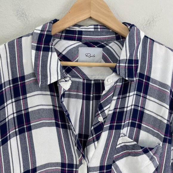 Rails Womens XL Plaid Long Sleeve Button Up Flannel Shirt Navy White Orchid Top - Picture 3 of 10